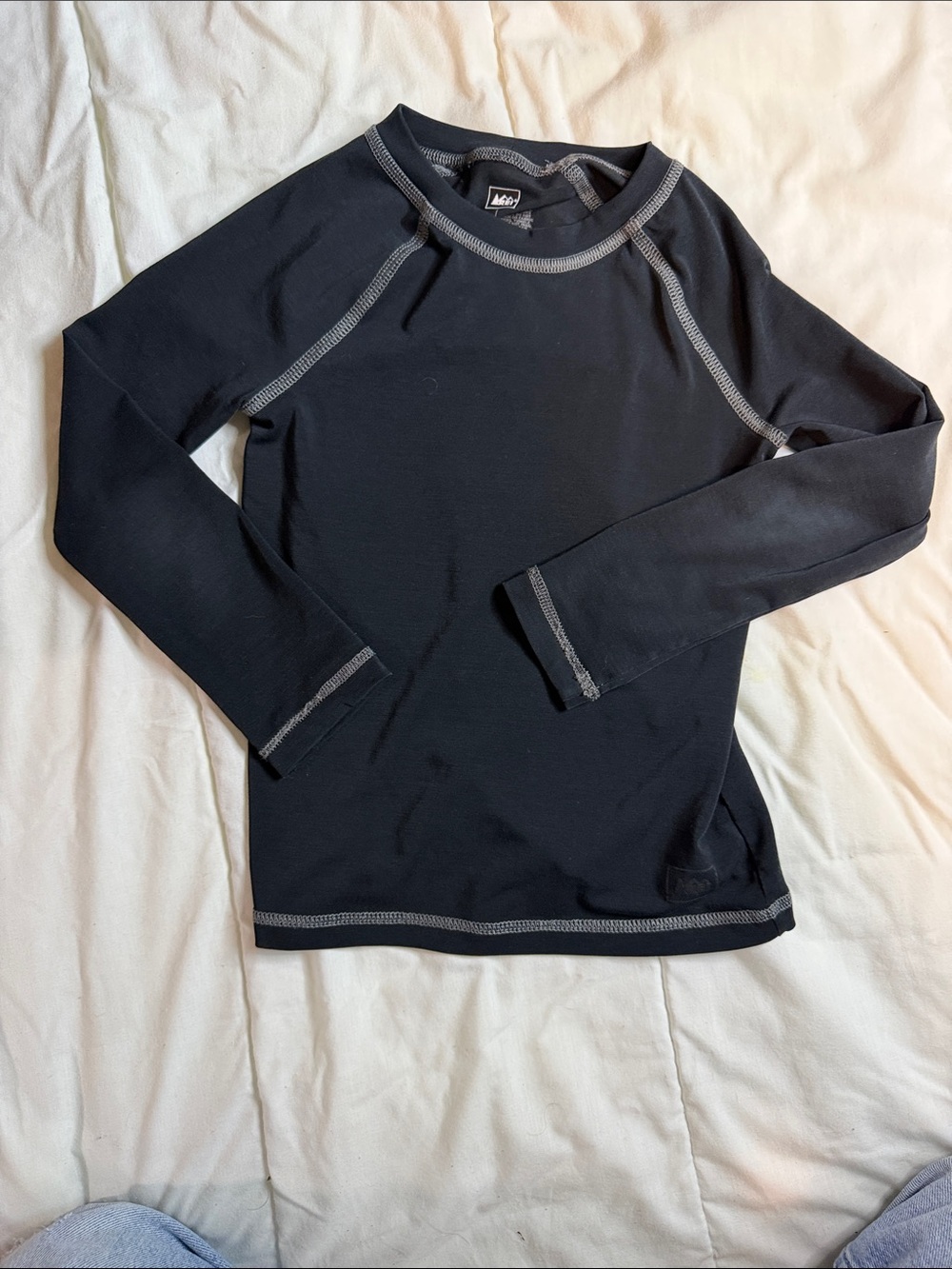 REI Black Kids' Long-Sleeve Base Layer Top with Gray Stitching